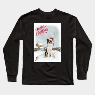 Border Collie Merry Christmas Santa Dog Long Sleeve T-Shirt